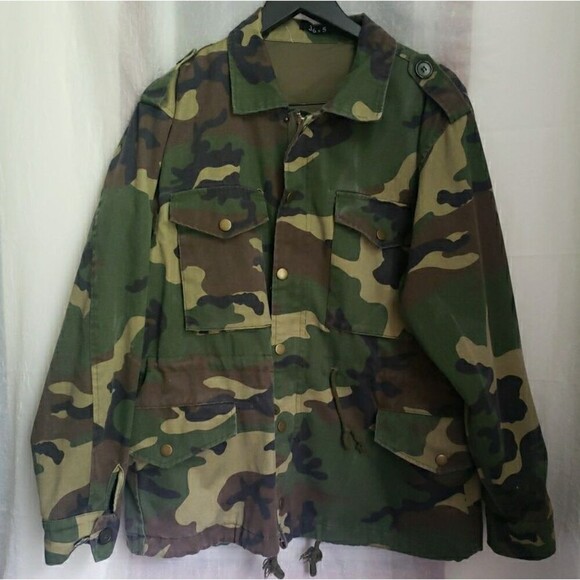Woodland Camo Green Military Style Jacket Zip-Up Front 36.5 Cotton Size L - Picture 1 of 12